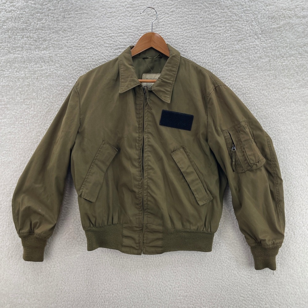Vintage Military Flyers Jacket Mens Large Green Nylon Bomber Lightweight 80s